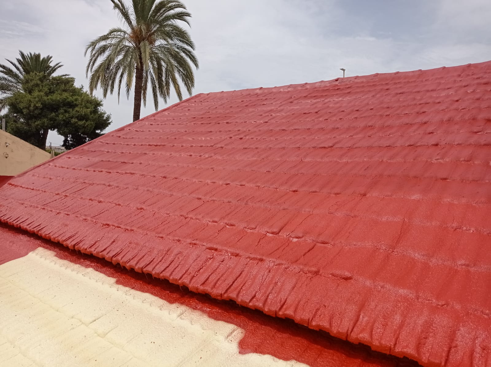 Tejado de vivienda protegido con revestimiento rojo